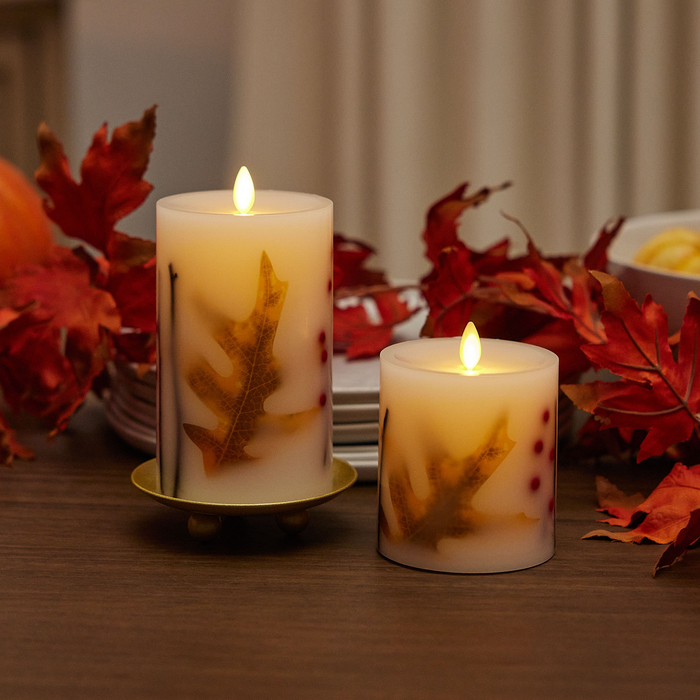Flameless Fall Leaves Flameless Forever Gel Candle Glass Cube [639