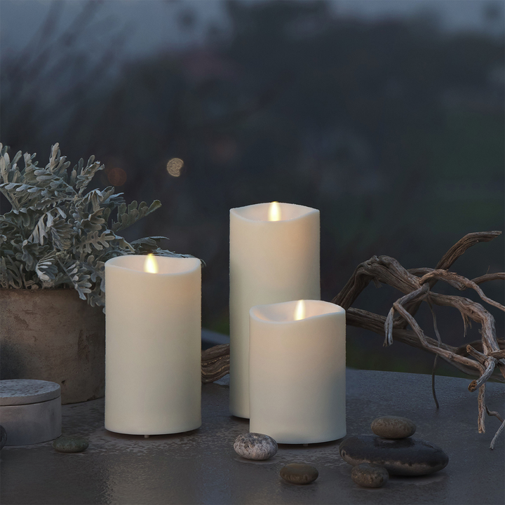 Ivory Flameless Candle Slim Pillar with Flame Technology