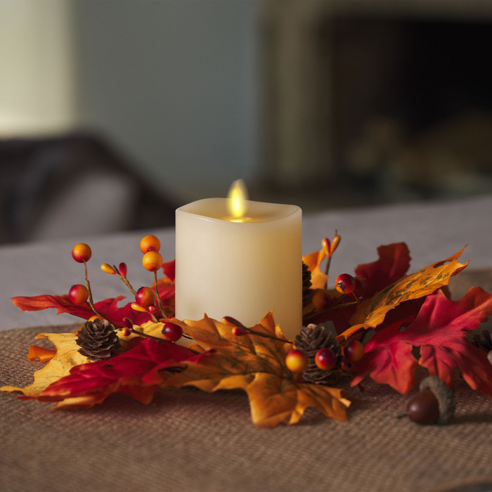 Embedded Fall Leaves & Twigs Flameless Candle Pillar - Luminara