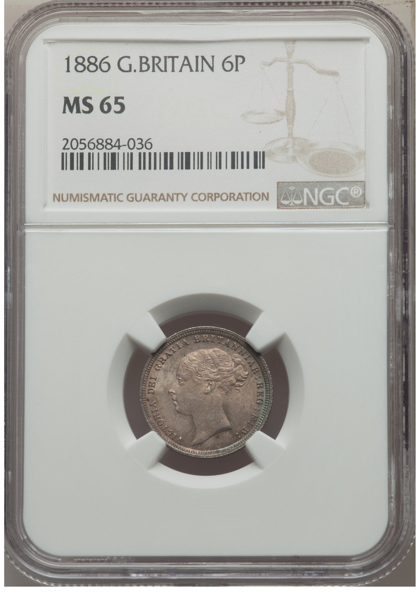 NGC鑑定 MS65】イギリス ビクトリア女王ヤングヘッド ６ペンス銀貨