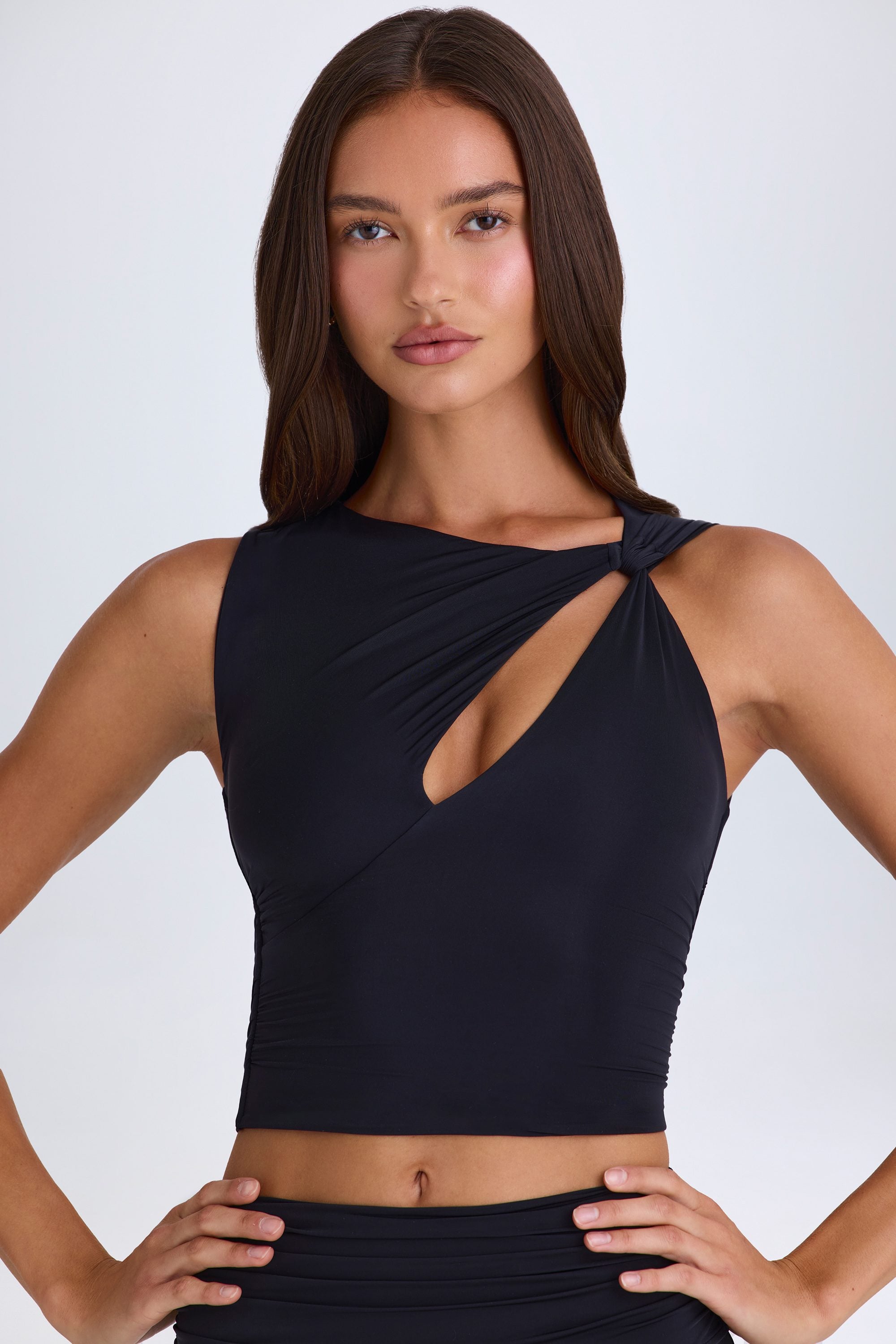 Twisted Cut-Out Tank Top in Black