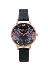 olivia burton floral rose gold & black watch