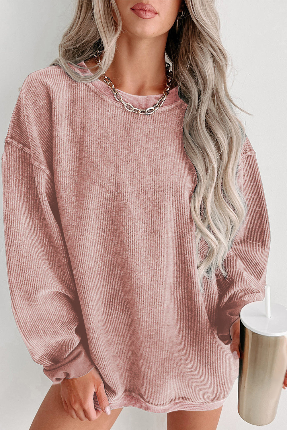 Black Halloween Ghost Corded Crew Neck Loose Sweatshirt
