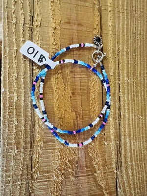 Blue and White Wrap Beaded Bracelet - SewChy Designs and More LLC