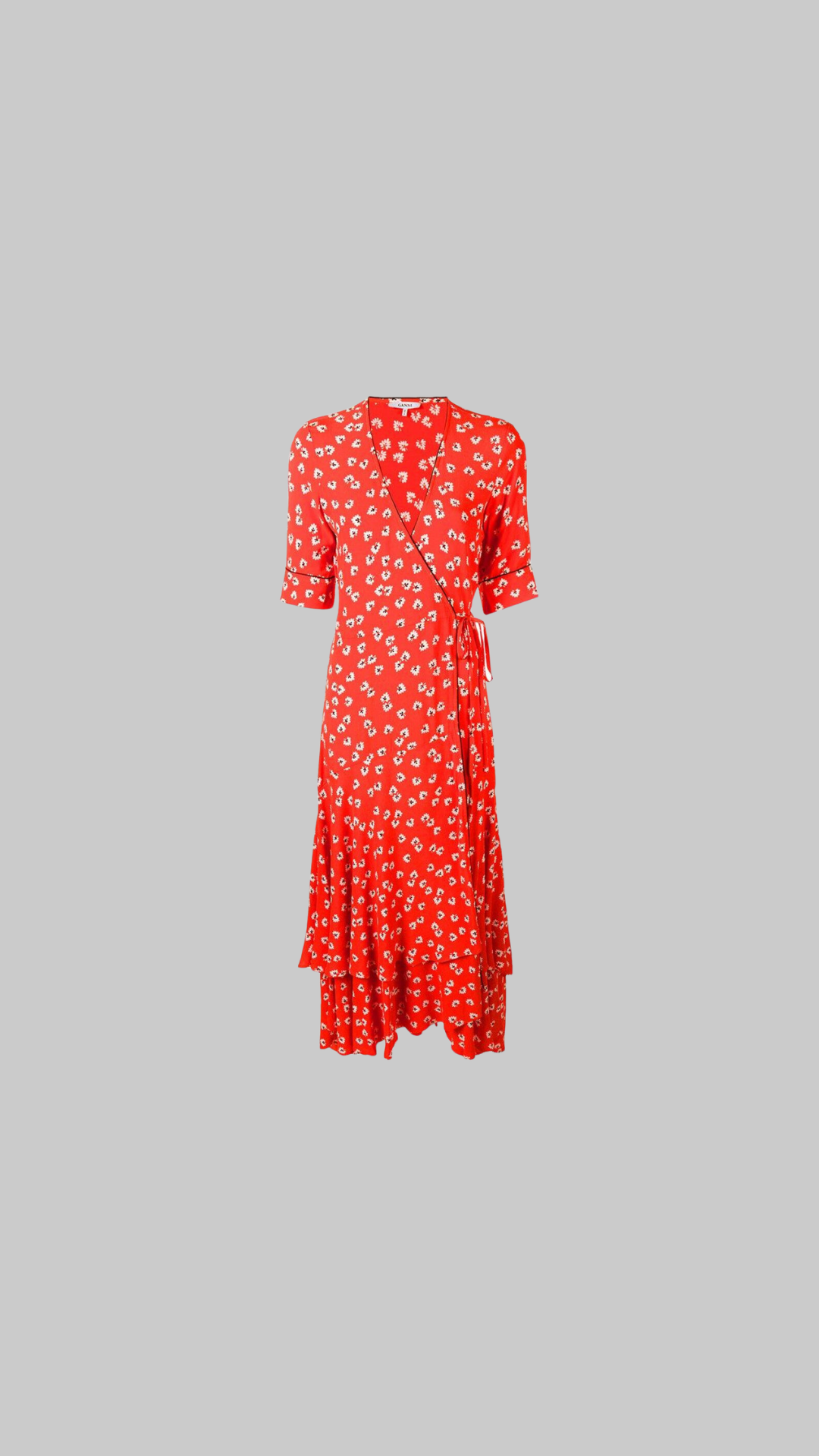 Ganni Red Floral Wrap Dress