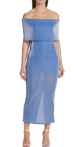 Rotate Birger Christensen Babette Off Shoulder Metallic Jersey Dress