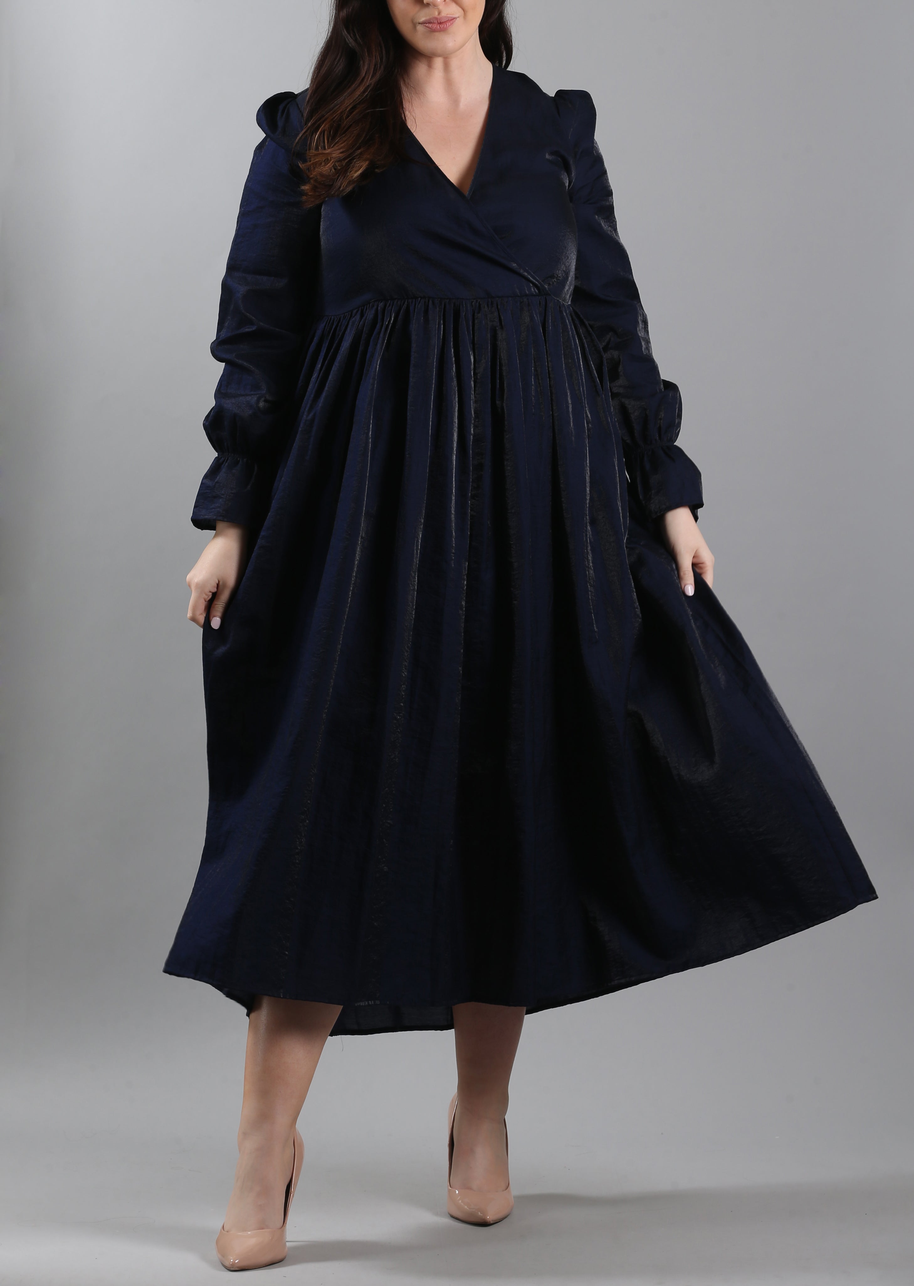 Alma Belted Moire Midi Dress