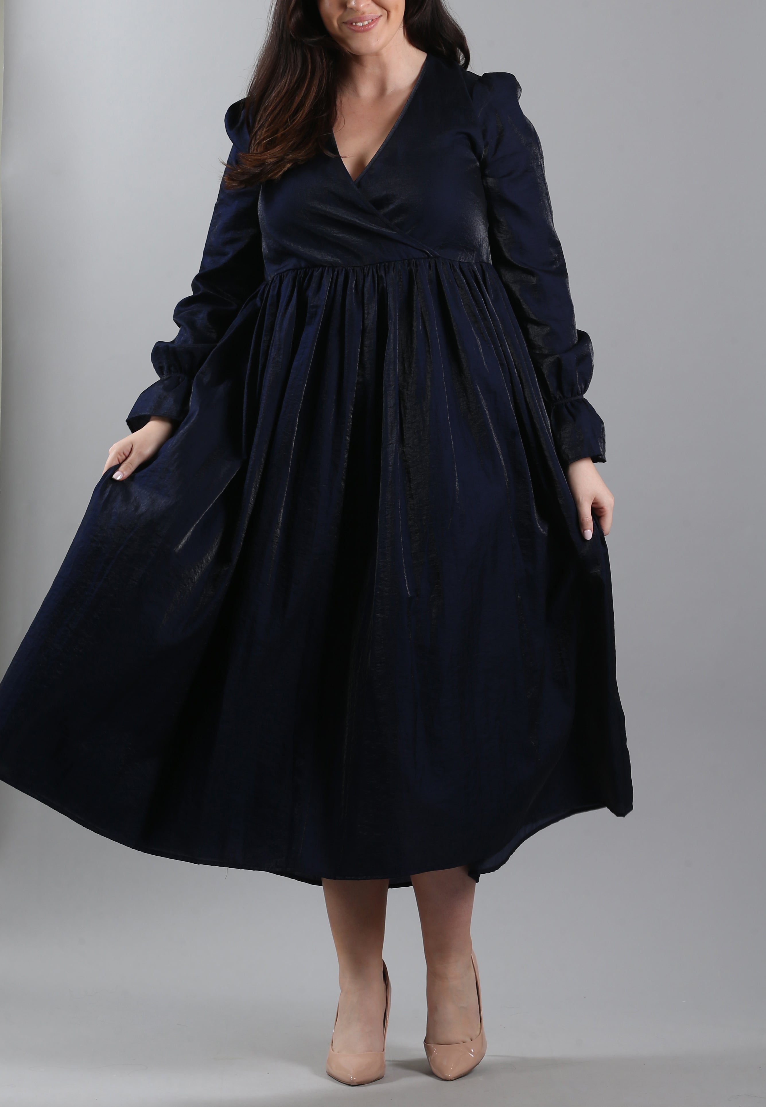 Alma Belted Moire Midi Dress