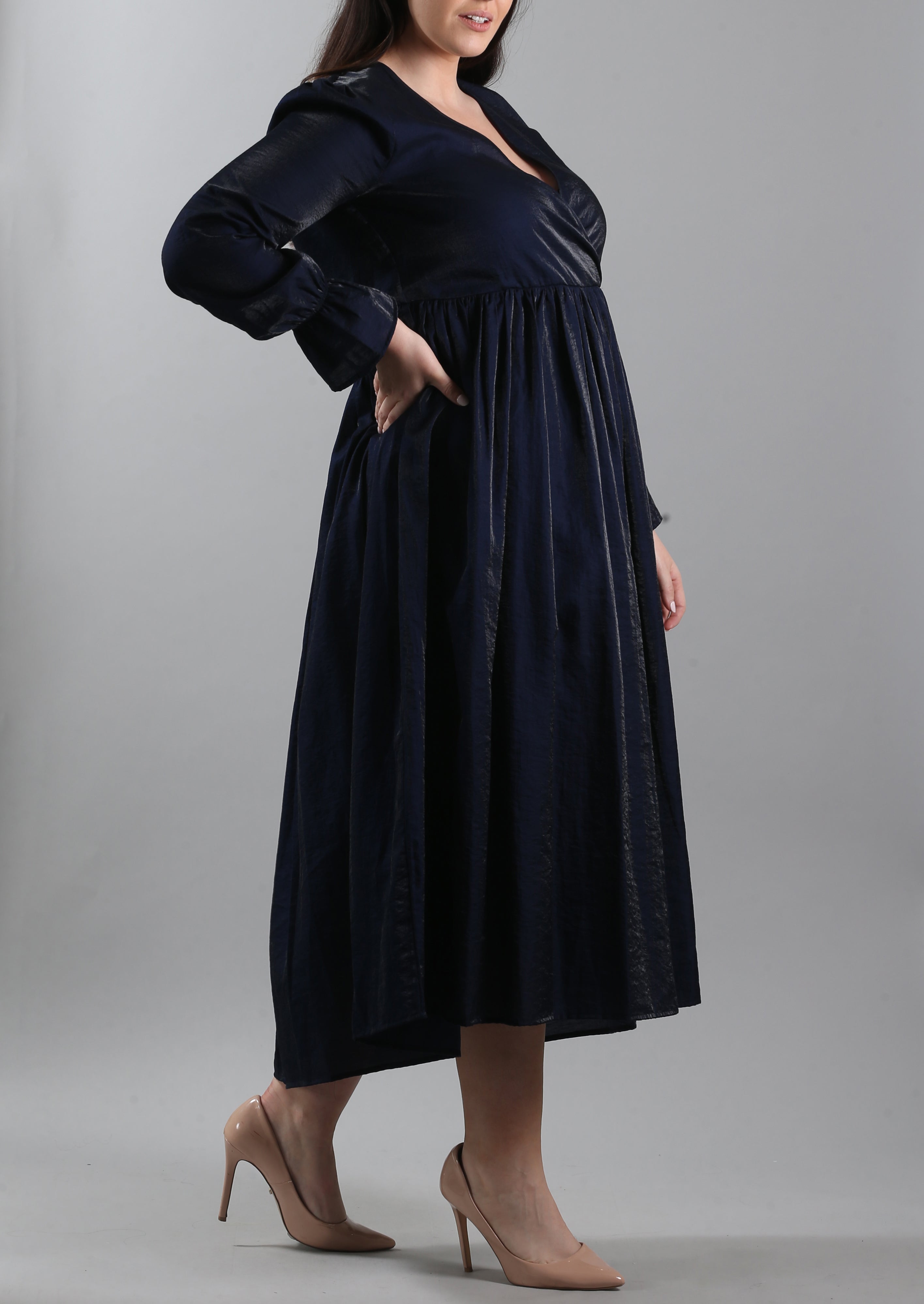 Alma Belted Moire Midi Dress