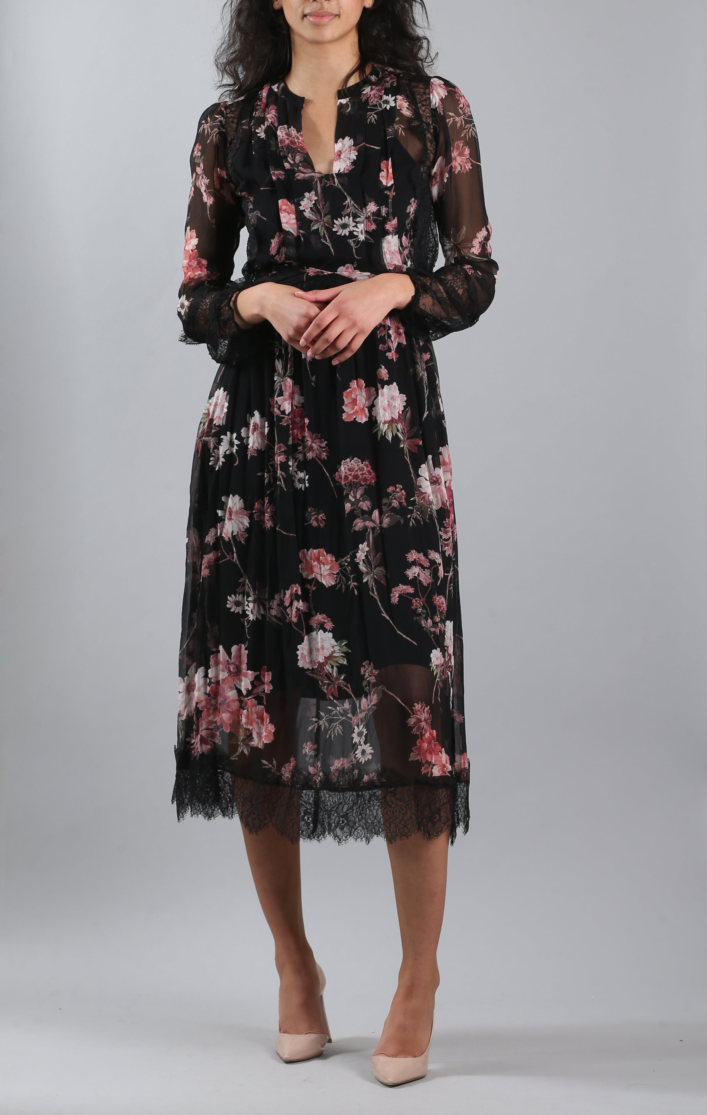 The Kooples Black And Pink Floral Dress