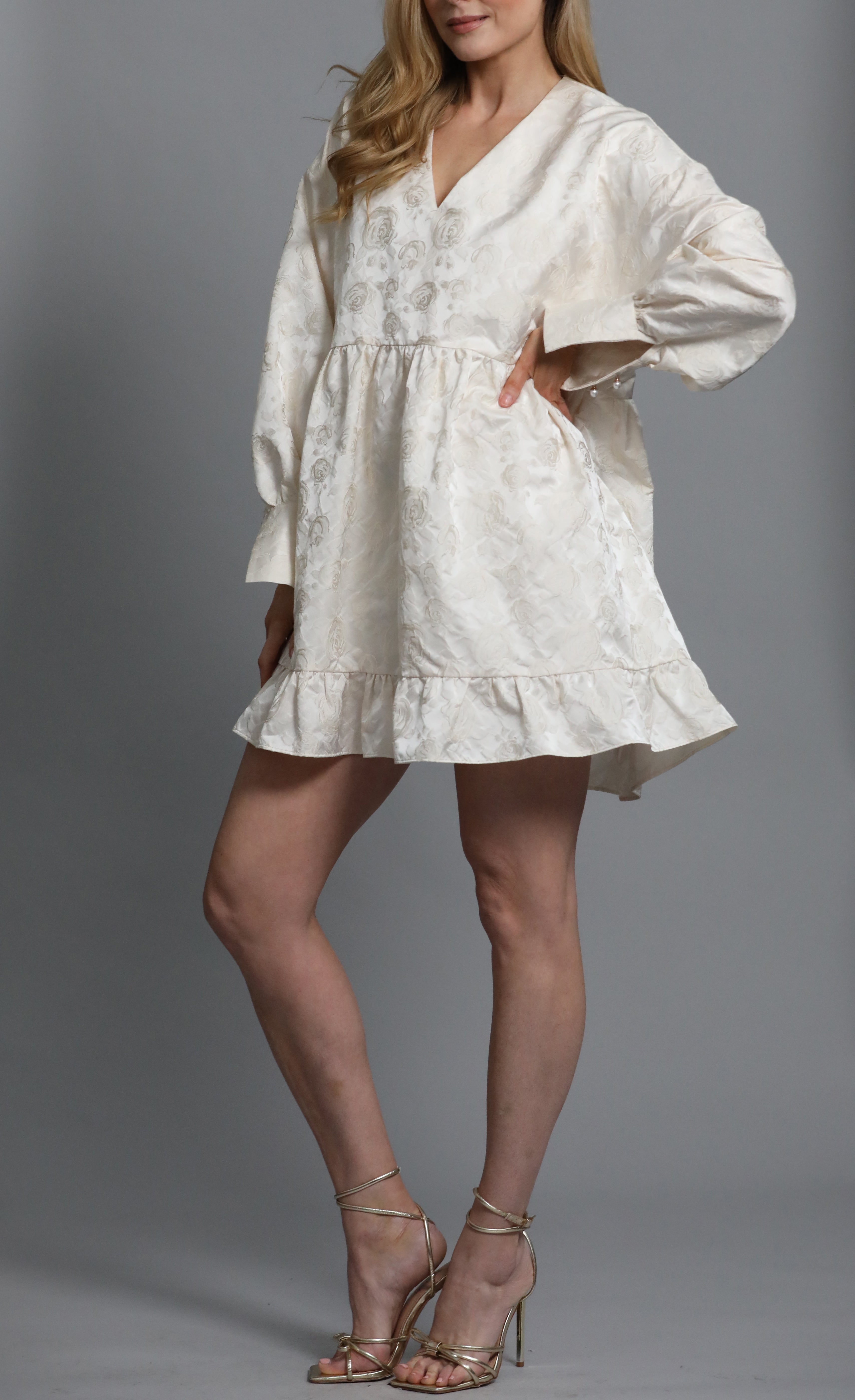 Mini smock dress in textured jacquard