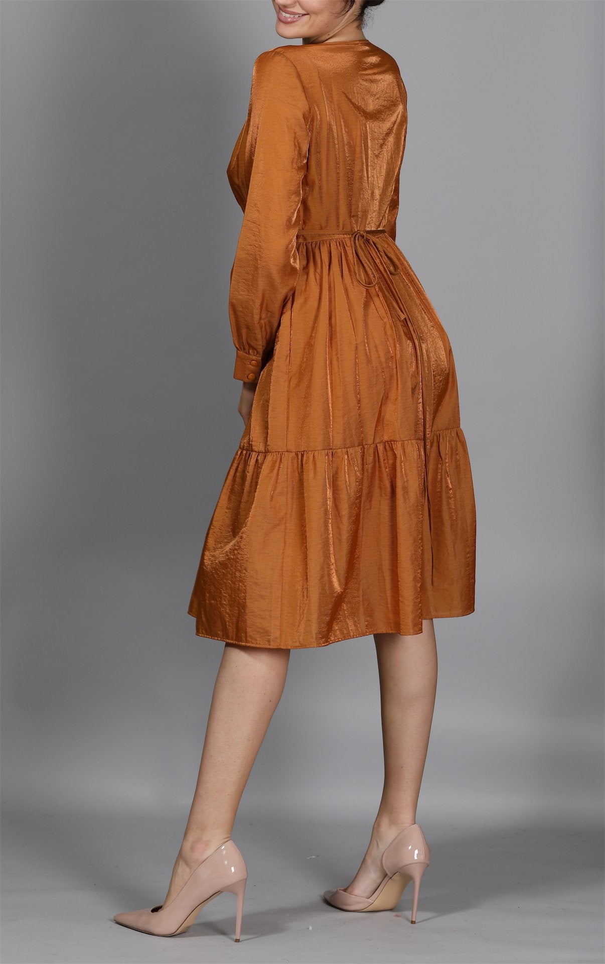 Gathered Moire Wrap Dress