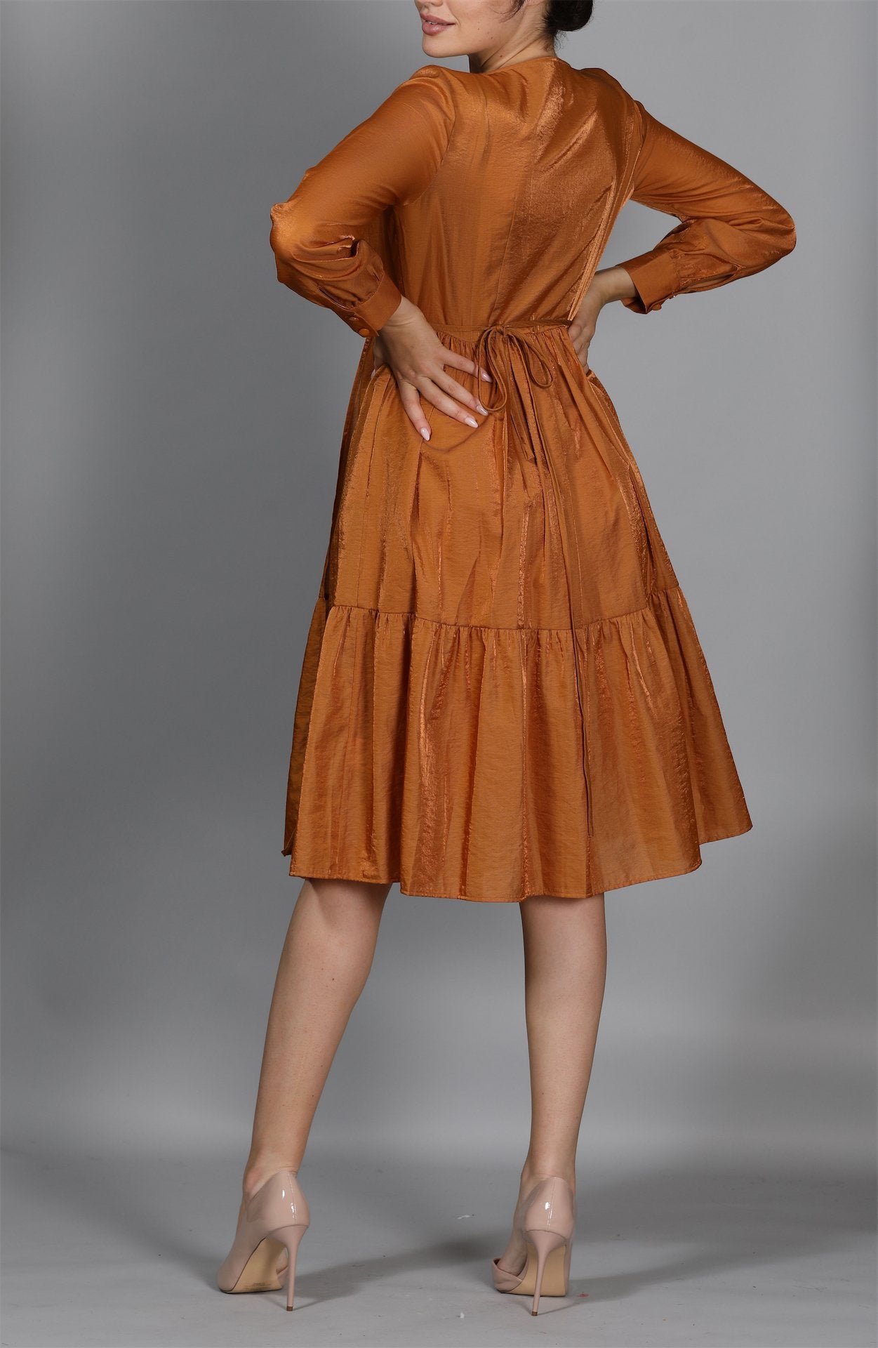 Gathered Moire Wrap Dress