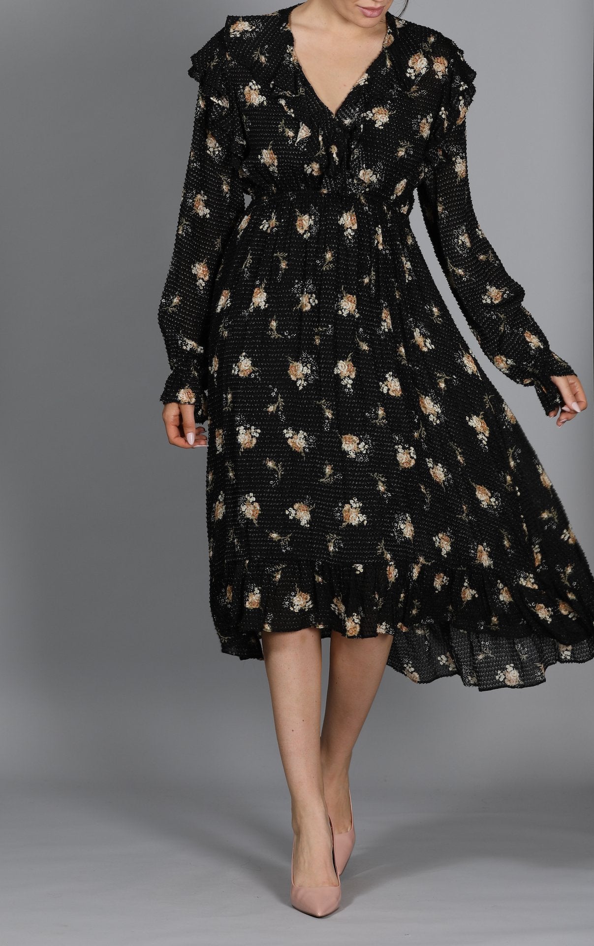 Printed Jacquard Dress With Ruffles