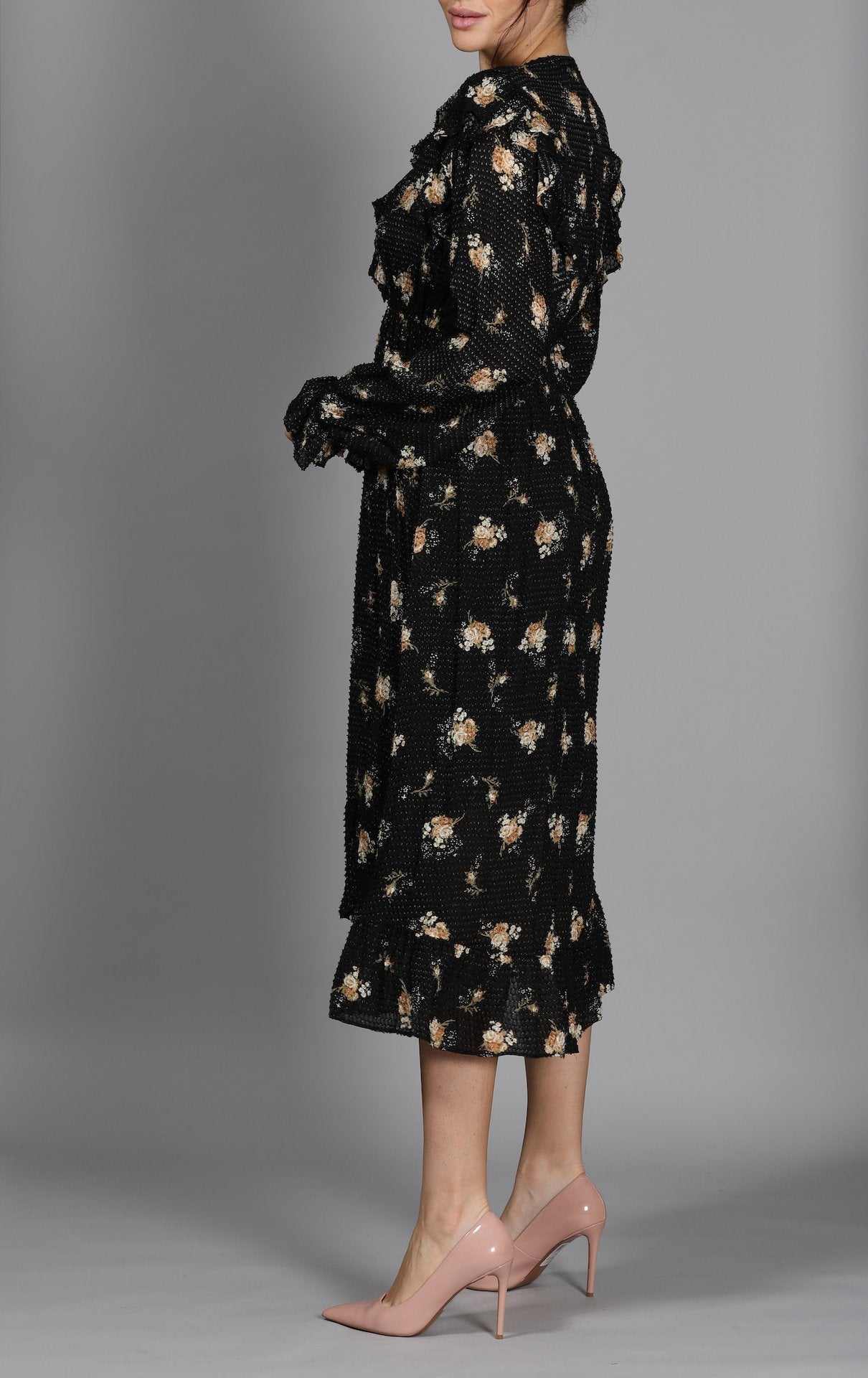 Printed Jacquard Dress With Ruffles