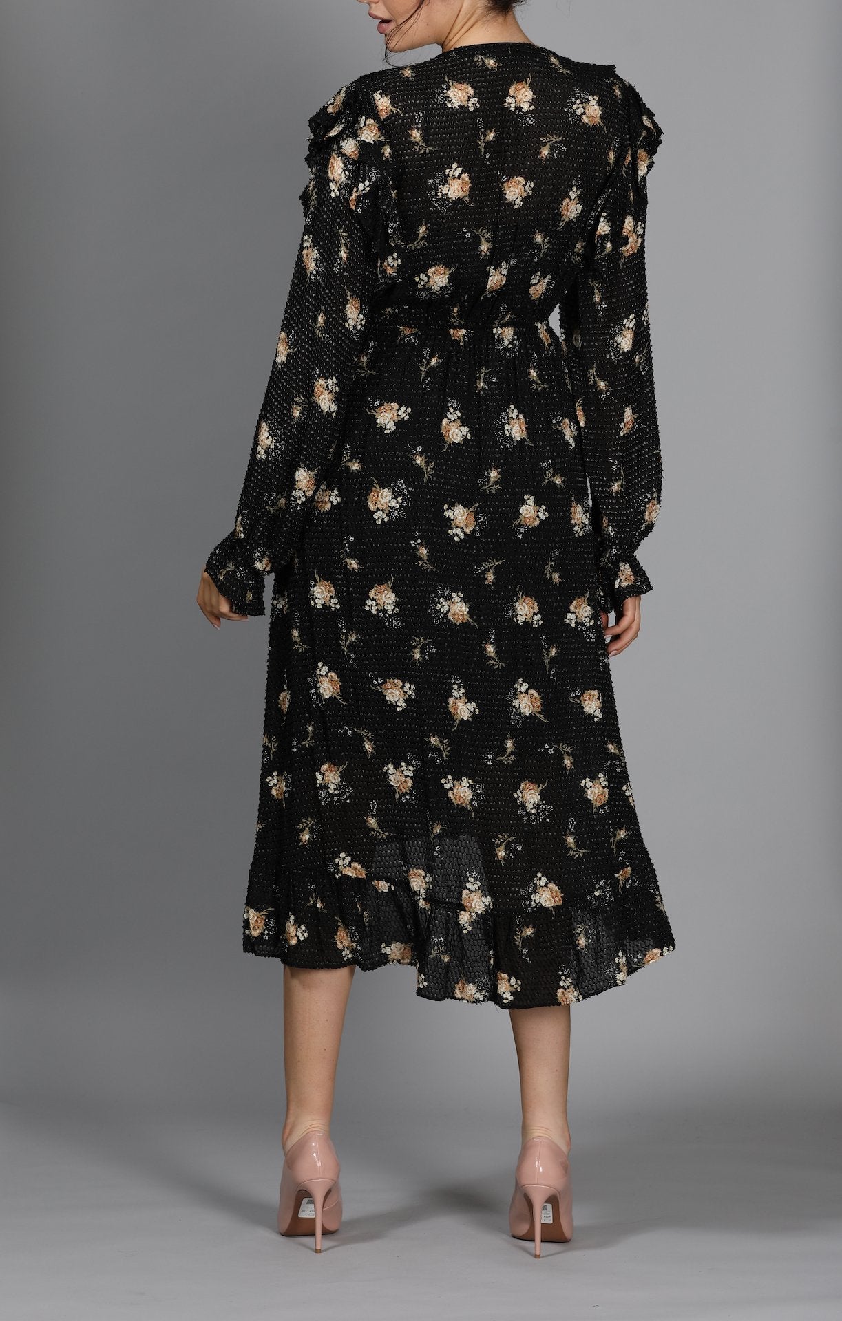 Printed Jacquard Dress With Ruffles