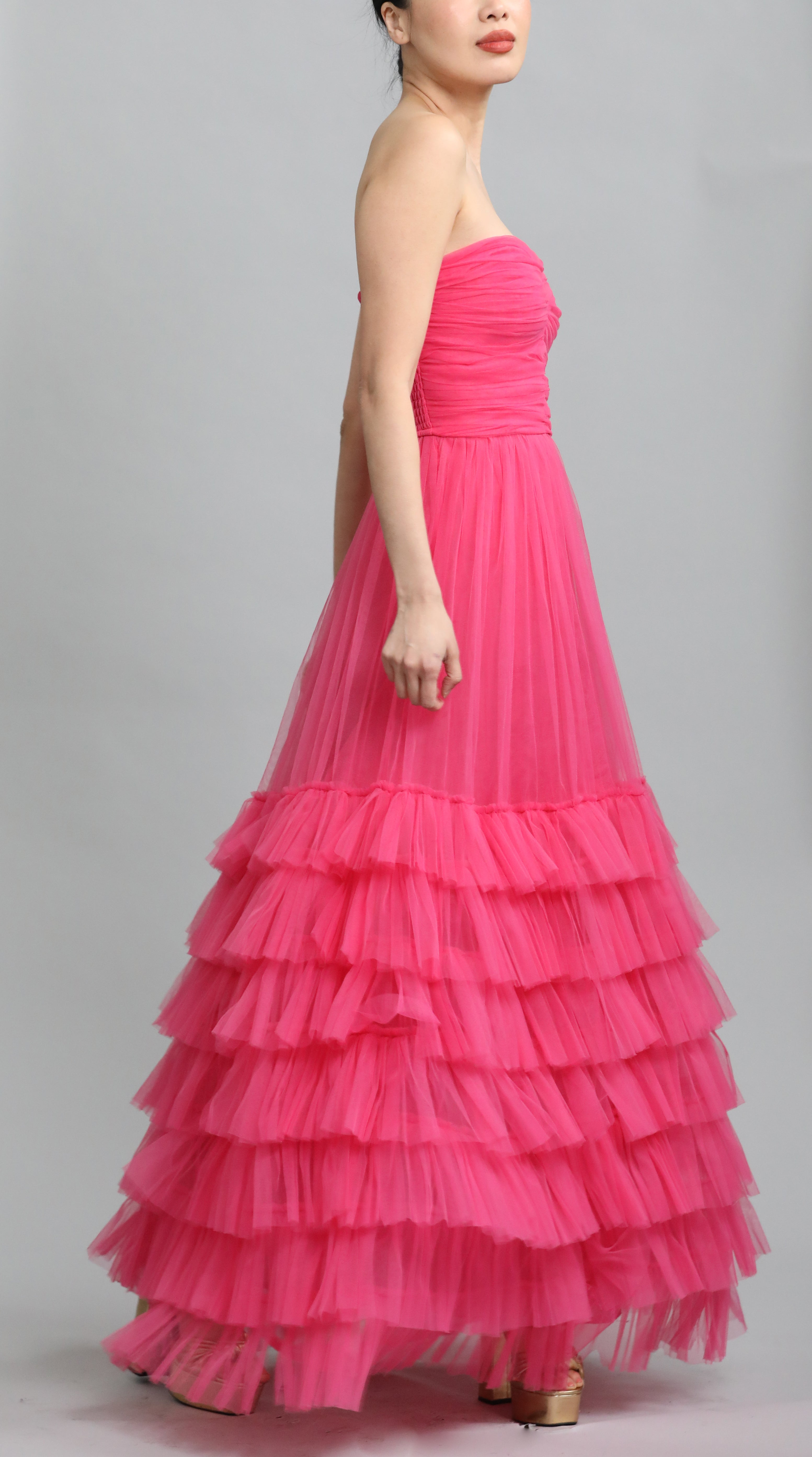 Recycled Tulle Bandeau Frill Maxi Dress