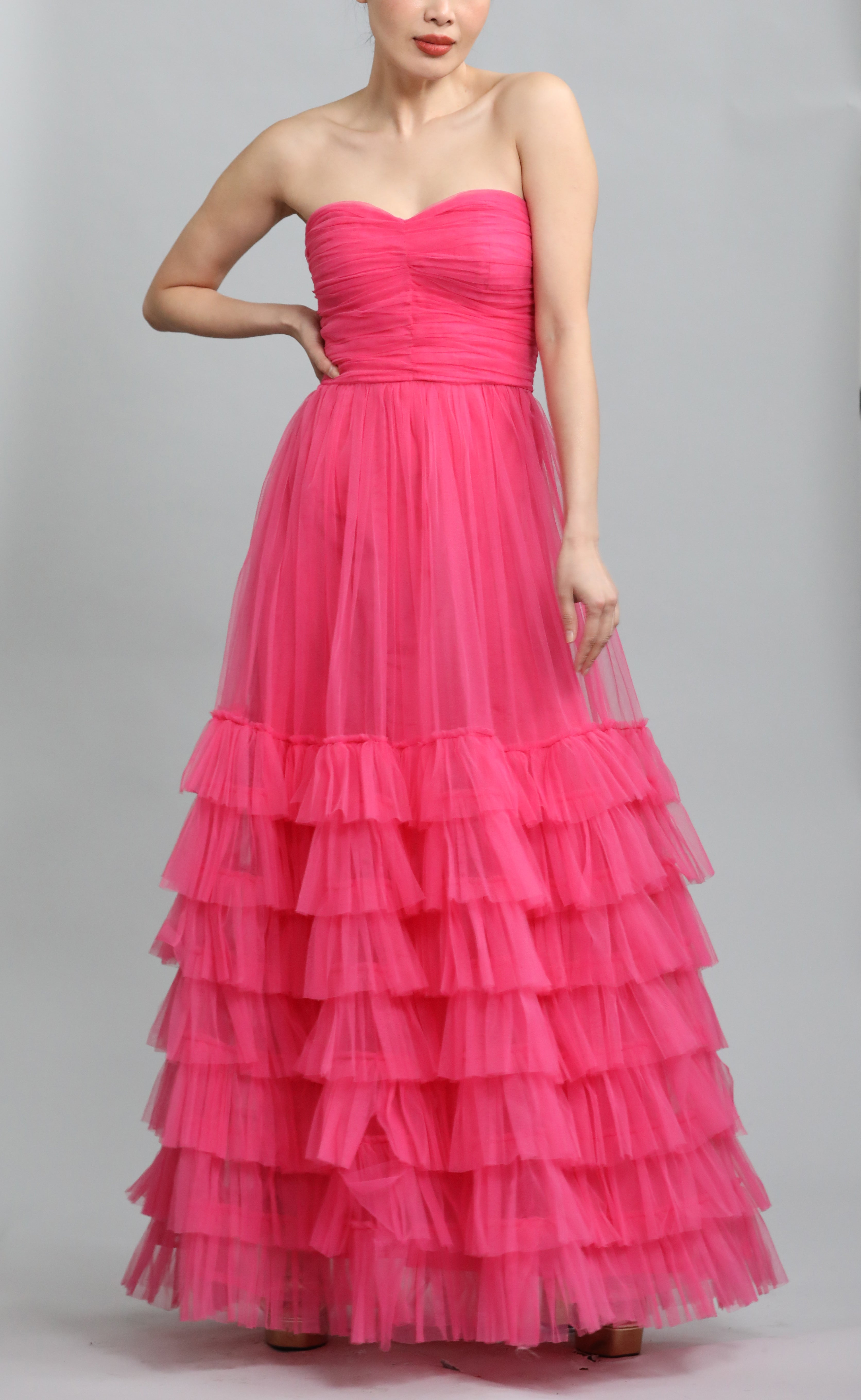 Recycled Tulle Bandeau Frill Maxi Dress