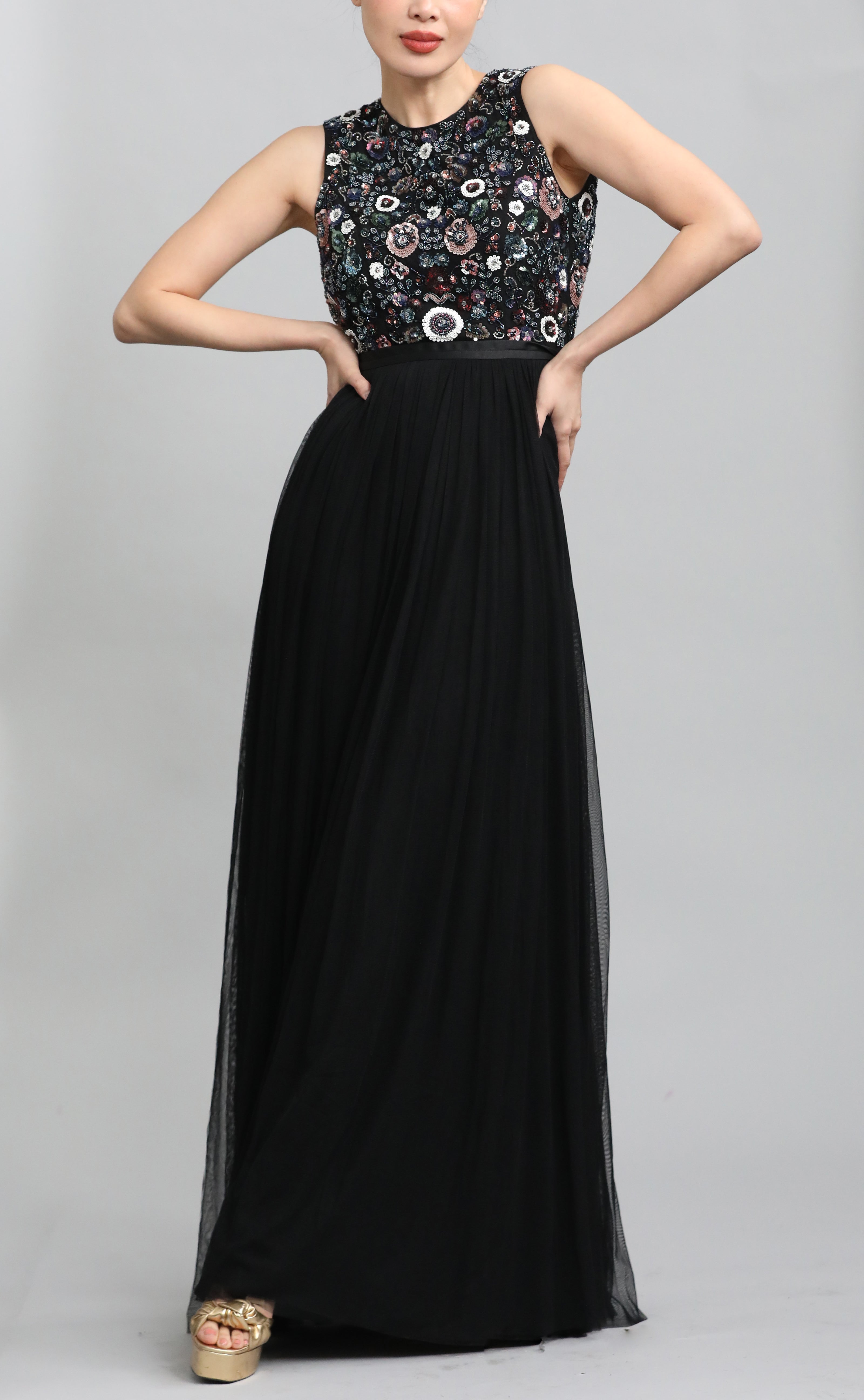 Needle & Thread Embellished Black Maxi Dress