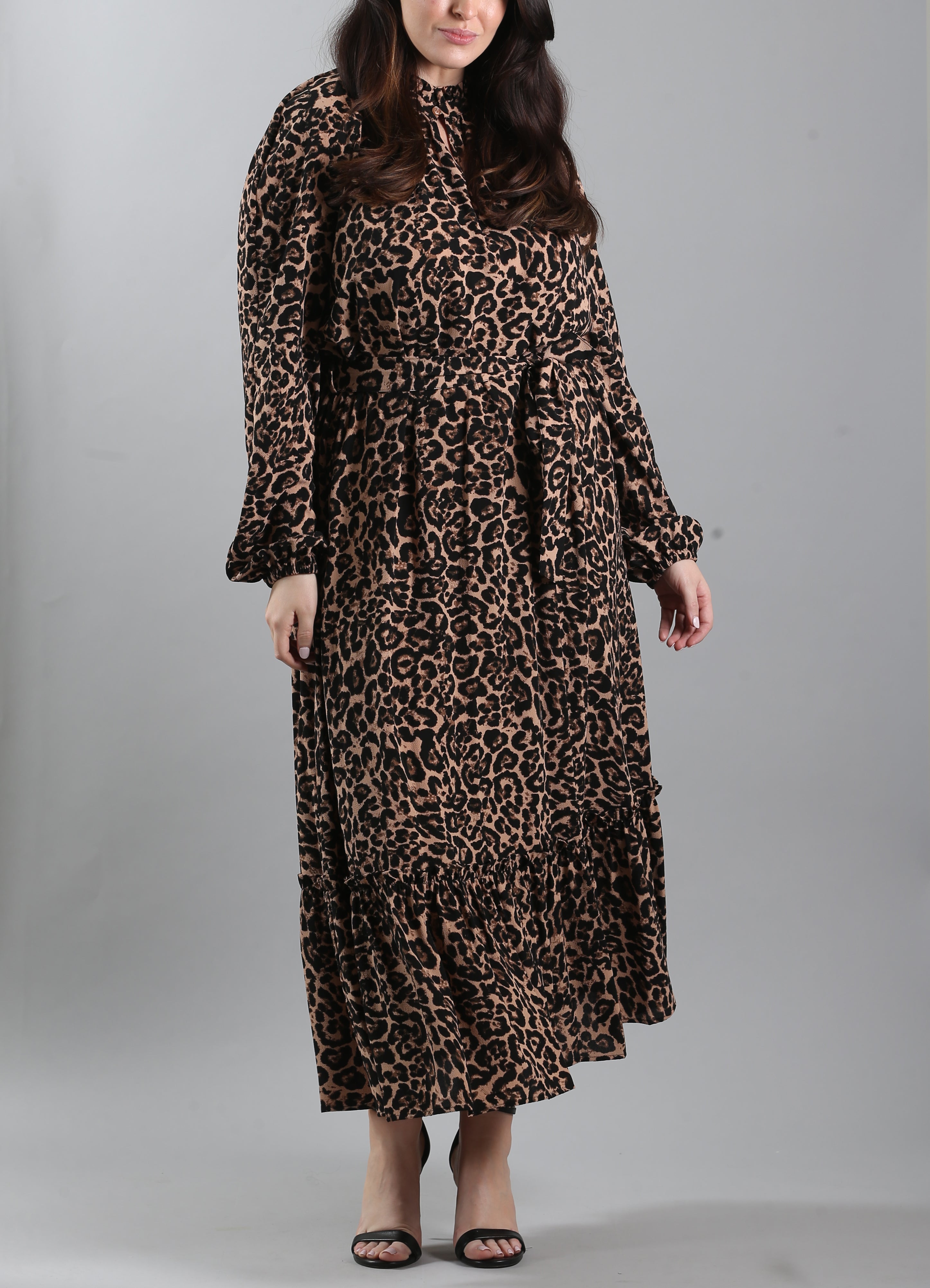 Antoinette Ruffled Leopard-Print Crepe Midi Dress