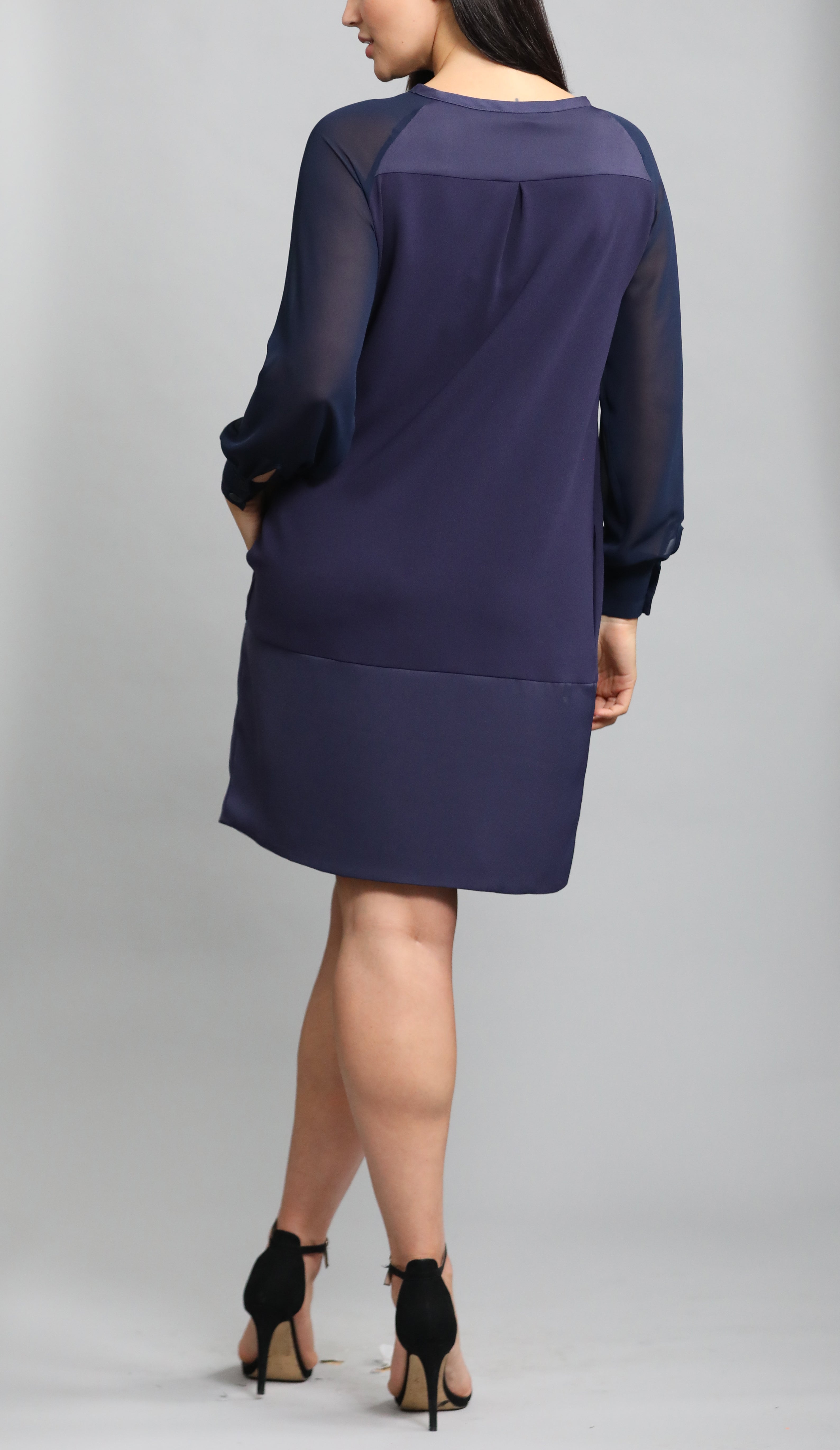 Navy Dress With Sheer Sleeves