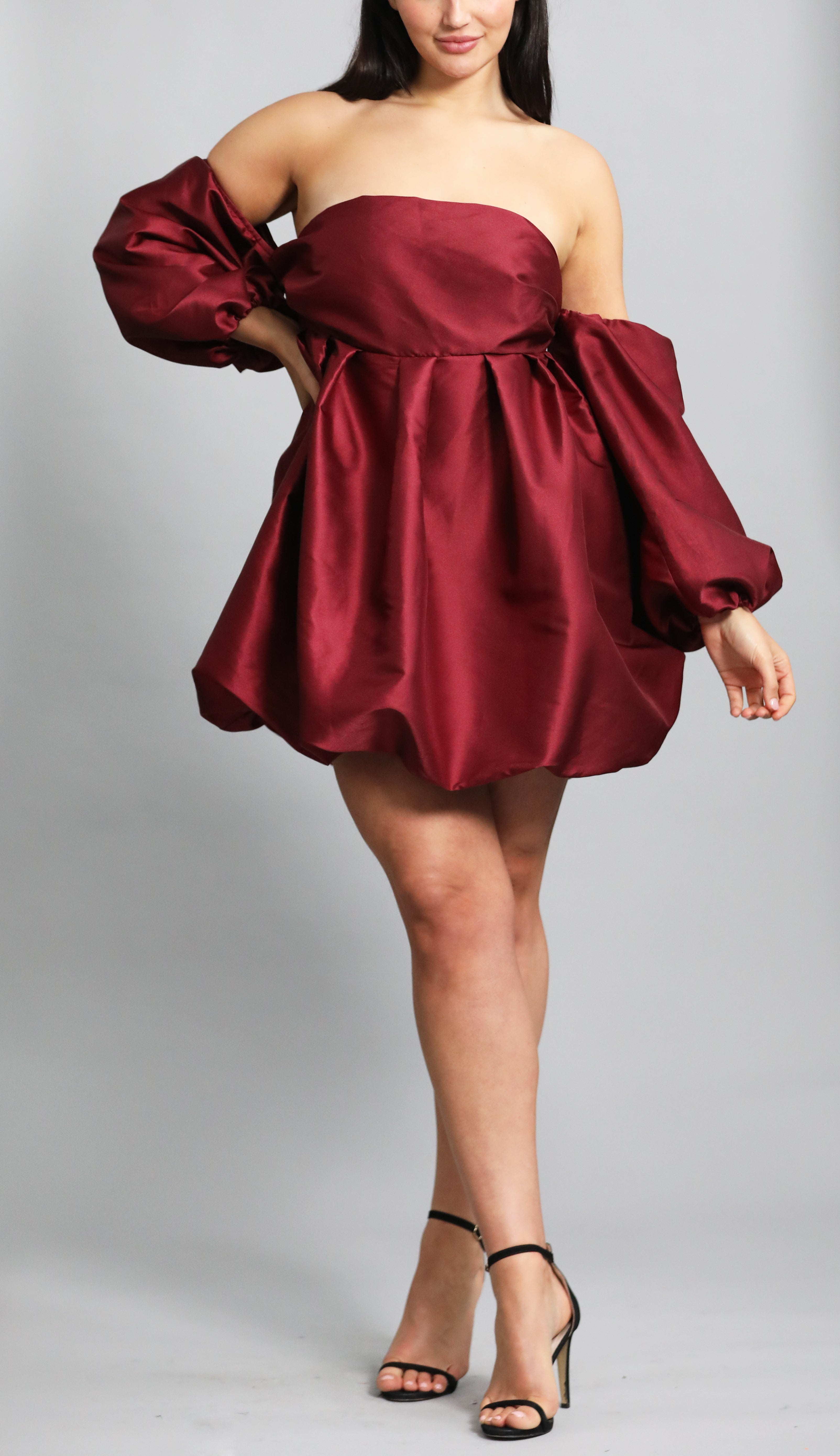 ASOS LUXE Puff Burgundy Dress