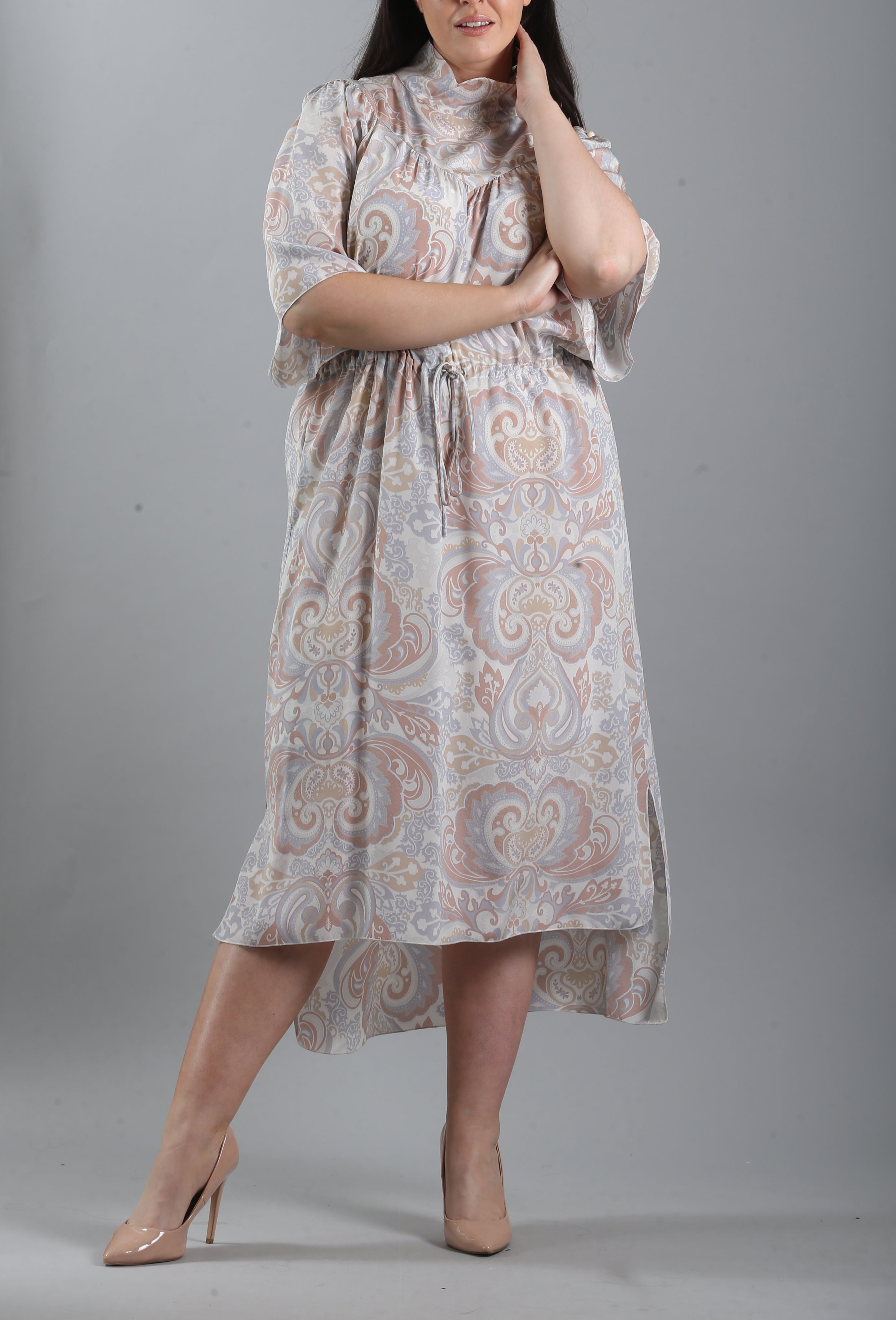 Gathered Printed Silk Crepe De Chine Midi Dress