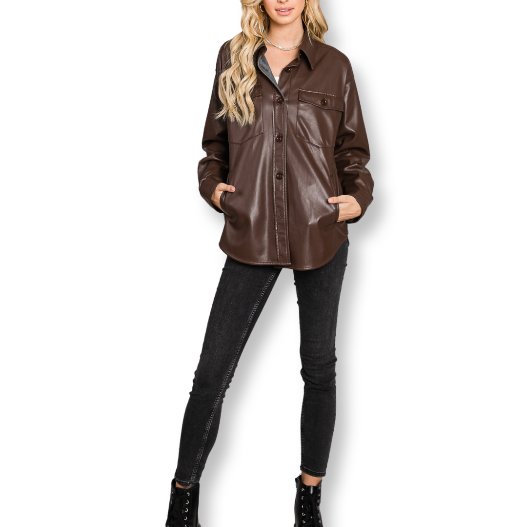 Faux Leather Oversized Shirt – Vanhorn Home