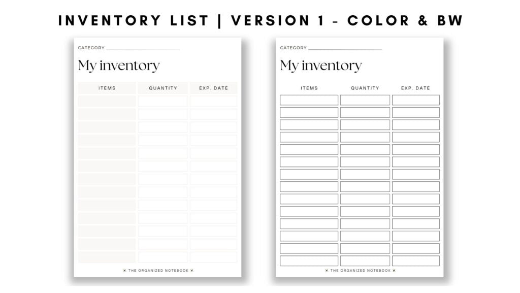 inventory tracker printable digital