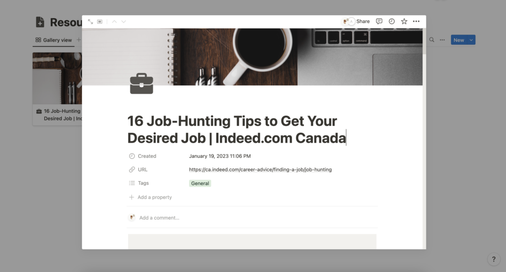 job hunt tracker notion template