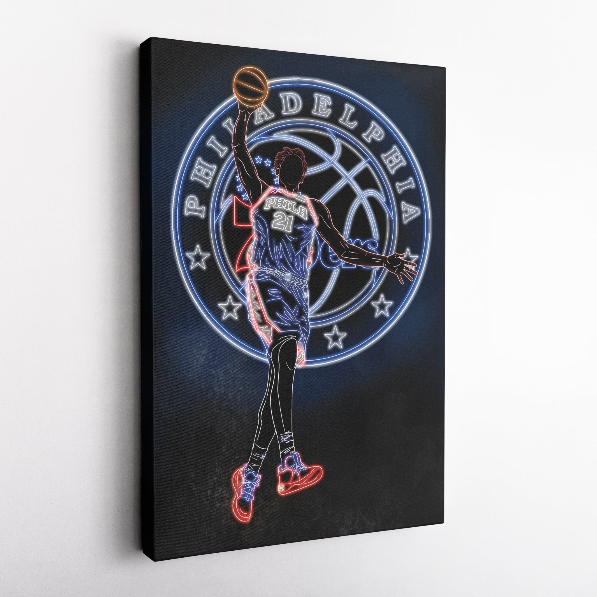 Joel Embiid Neon Canvas Art | 76ers Wall Decor