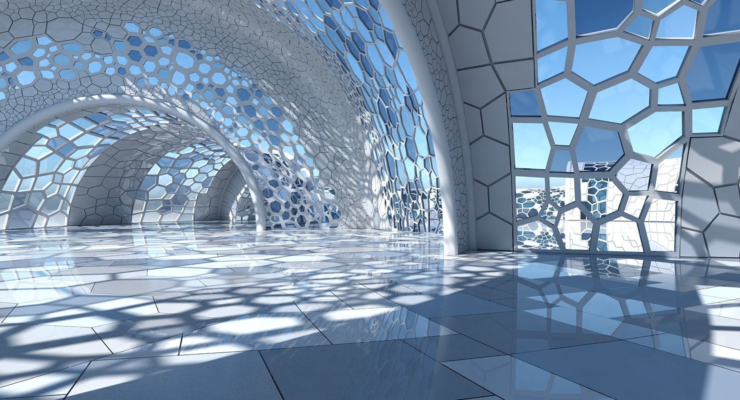 3d Futuristic Architectural Dome Interior 3 Wirecase