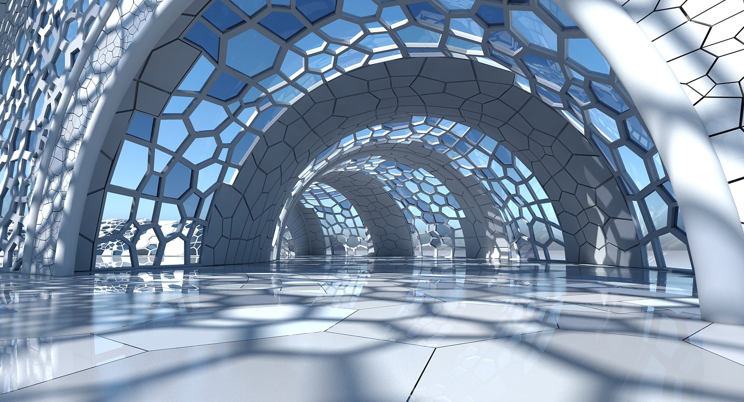 3d Futuristic Architectural Dome Interior 3 Wirecase