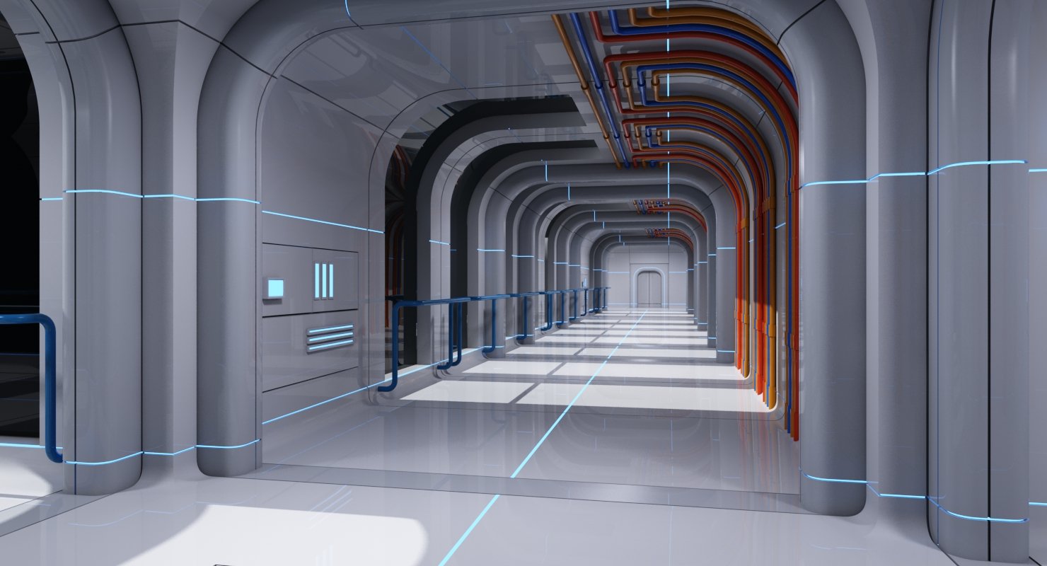 Futuristic Space Ship Interior Corridor 3d Model