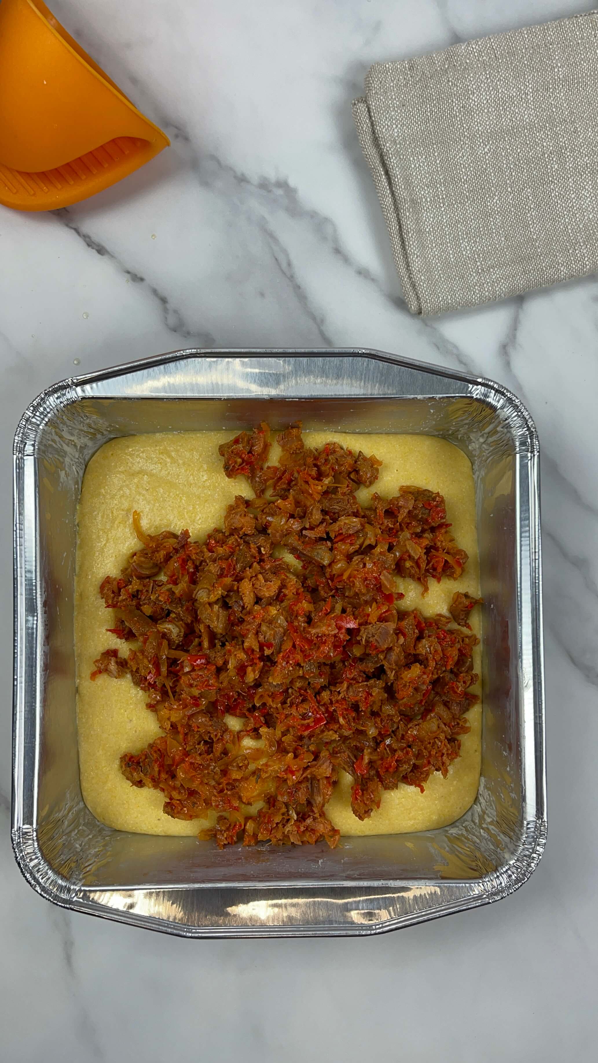 Half Batter and Asun in a Pan - Asun Cornbread