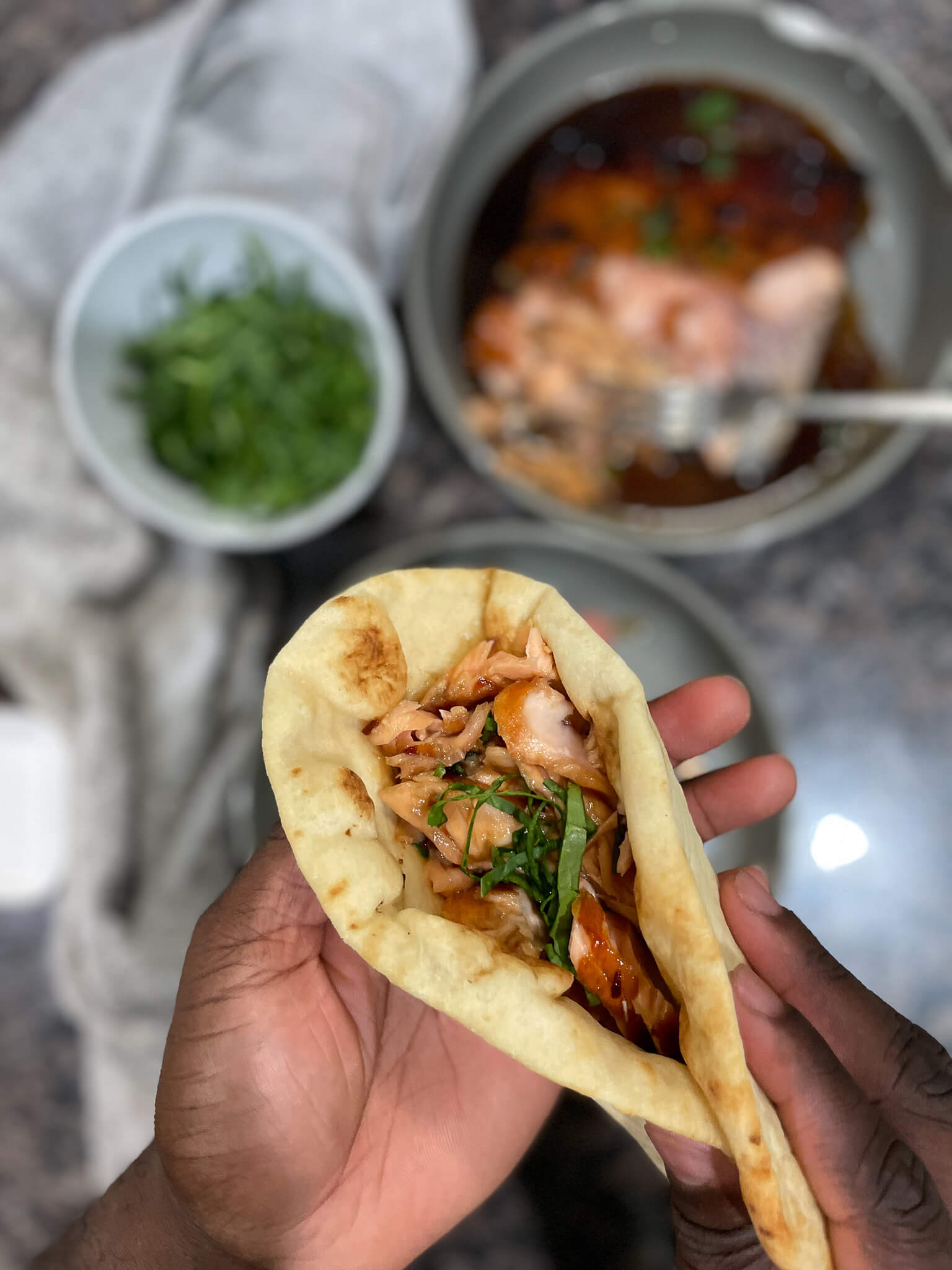 Honey Soy Salmon And Naan wrapped - Adun