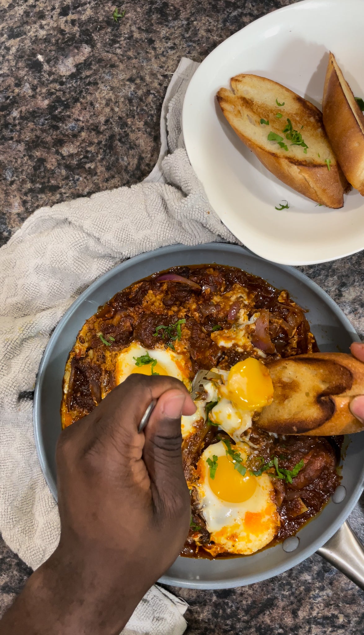 ShakShuka in a Pan with Baguette - Adun