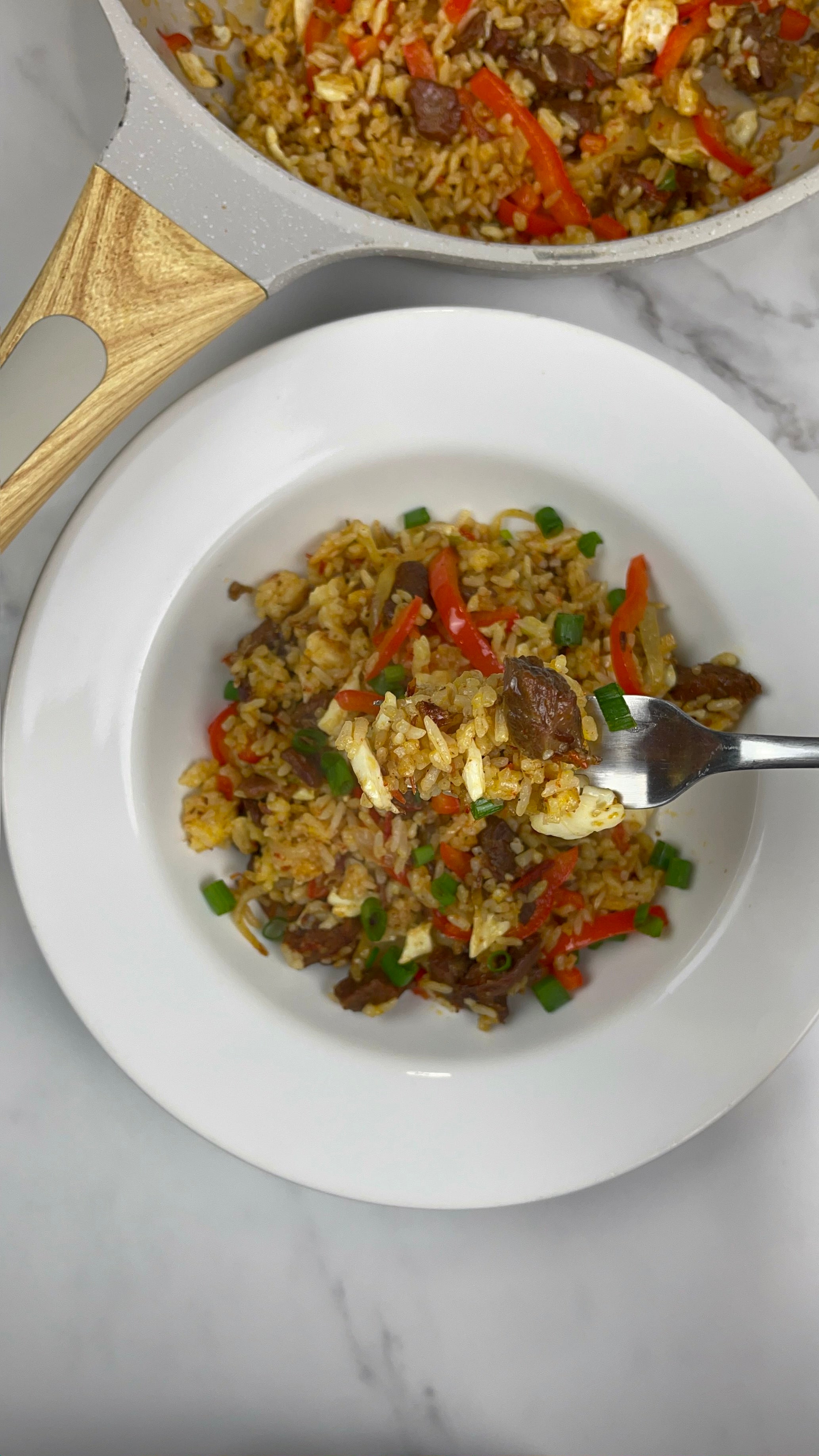 Stewed Beef Fried Rice in a Plate