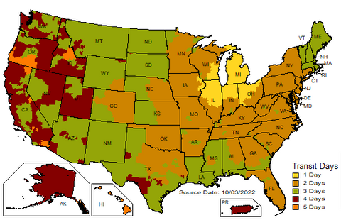 CollegiateSet UPS Ground Transit Time Map