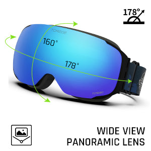 snow goggles with panoramic lens