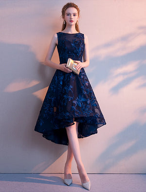 A-Line Cocktail Dresses Minimalist Dress Homecoming Asymmetrical Sleeveless Jewel Neck Tulle with Pleats Pattern / Print - BL Dress