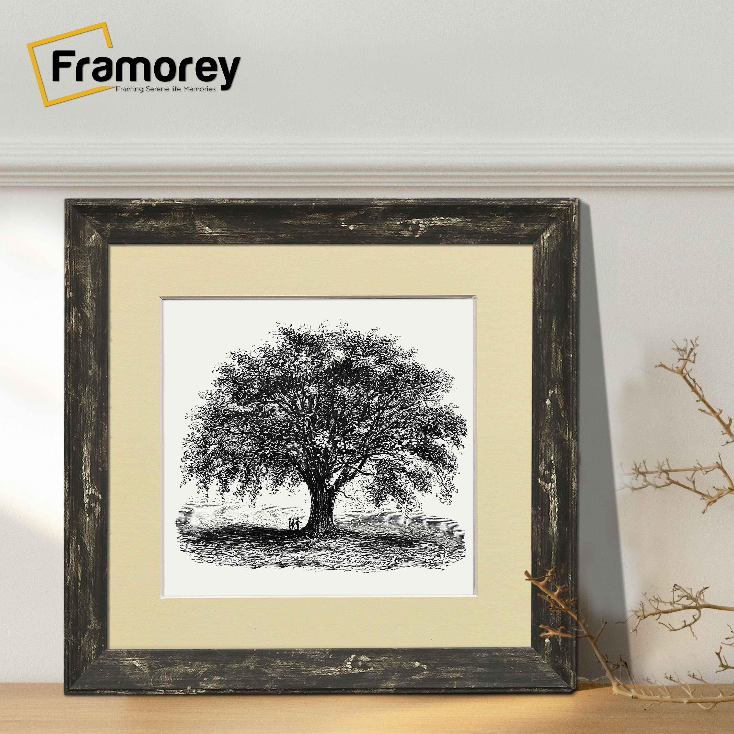  Square Size Black Picture Frame Vintage Distressed Photo Frames With Ivory Mount