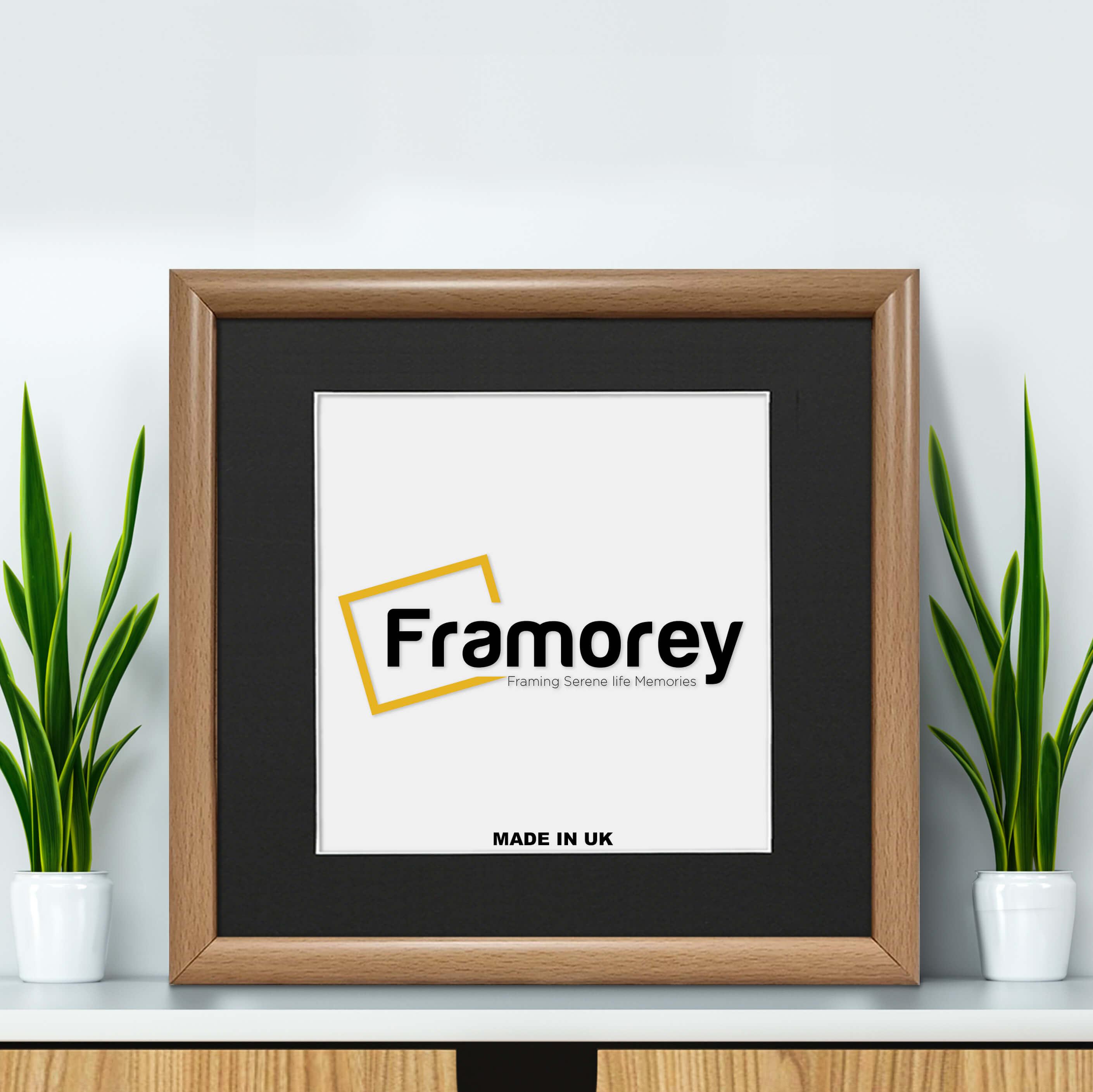 Square Size Oak Minimalist Photo Frame With Black Mount