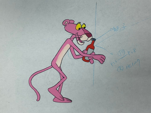 Pink Panther original animation cel and drawing, playing basket