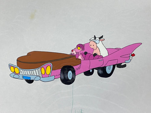 Pink Panther original animation cel and drawing, playing basket