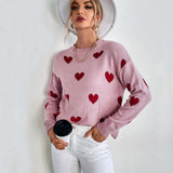 Ladies New Autumn Coat College Style Sweet Loving Heart Pink Sweater Women Pullover Intenseclothingz