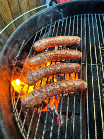 Fellers Ranch Wagyu Bratwursts are great on the grill 