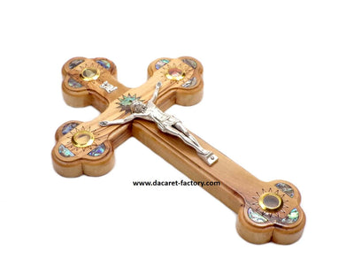 Private: 9″ / 23 CM Wall Crucifix l Olive wood with Abalone shells | Jesus cross | Spiritual gift to Children, Adults seniors | Bethlehem | Home Wall decor |