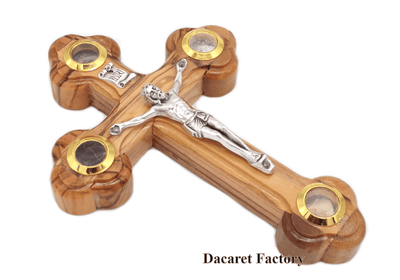 Private: 13 CM / 5″ Hand made Olive wood crucifix contains Olive Leaves, Frankincense, Roses and Stones from Bethlehem & Jerusalem home wall hanging decor