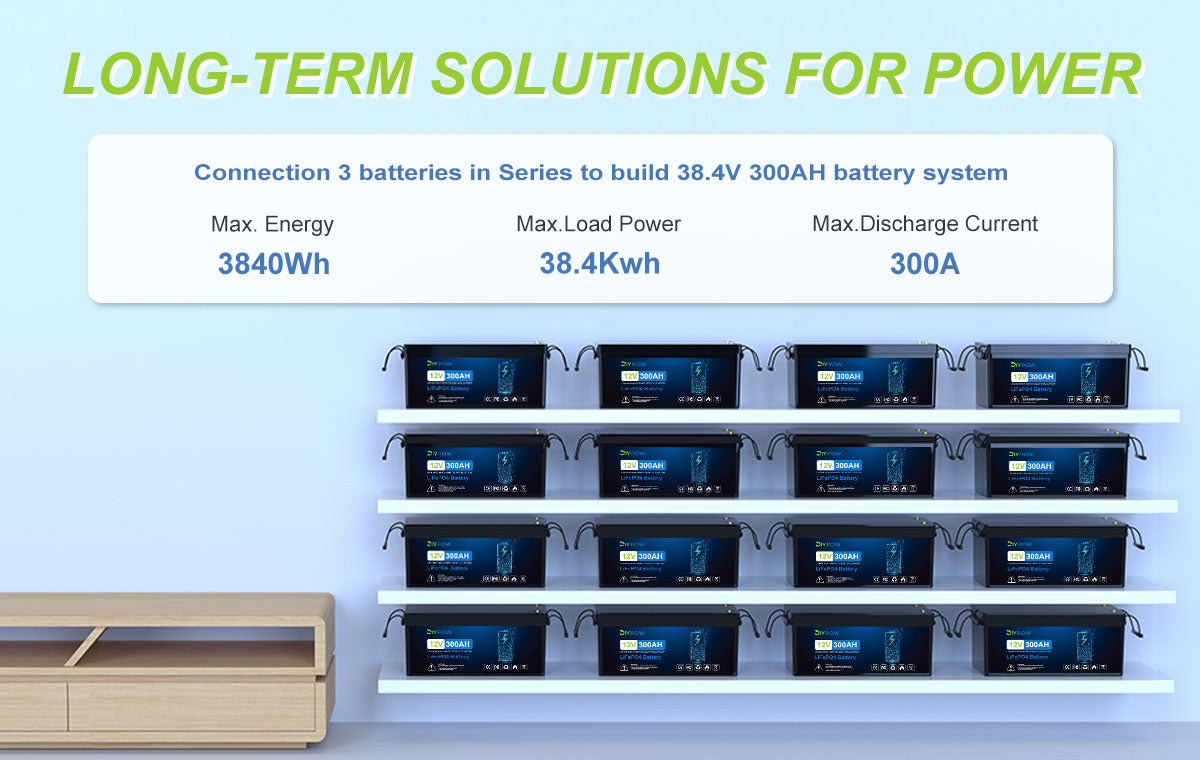 Diypow 12V 300AH Deep Cycle LiFePO4 Battery Pack | 3.84kWh & 3.84kW